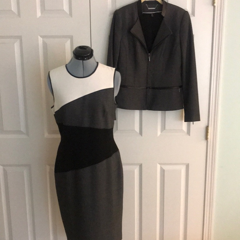 Classic Sleeveless Colorblock Midi Dress in Gray, Black & White